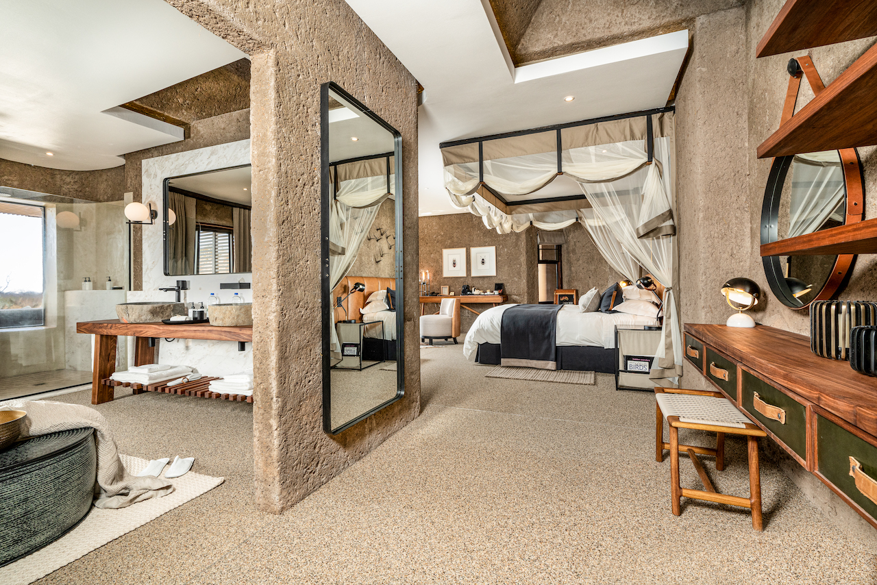 <p>The suites at Sabi Sabi Earth Lodge feature spacious dressing areas, designed to provide guests with a comfortable and luxurious space to prepare for their safari adventures or relax after a long day of activities.</p> <p> </p>