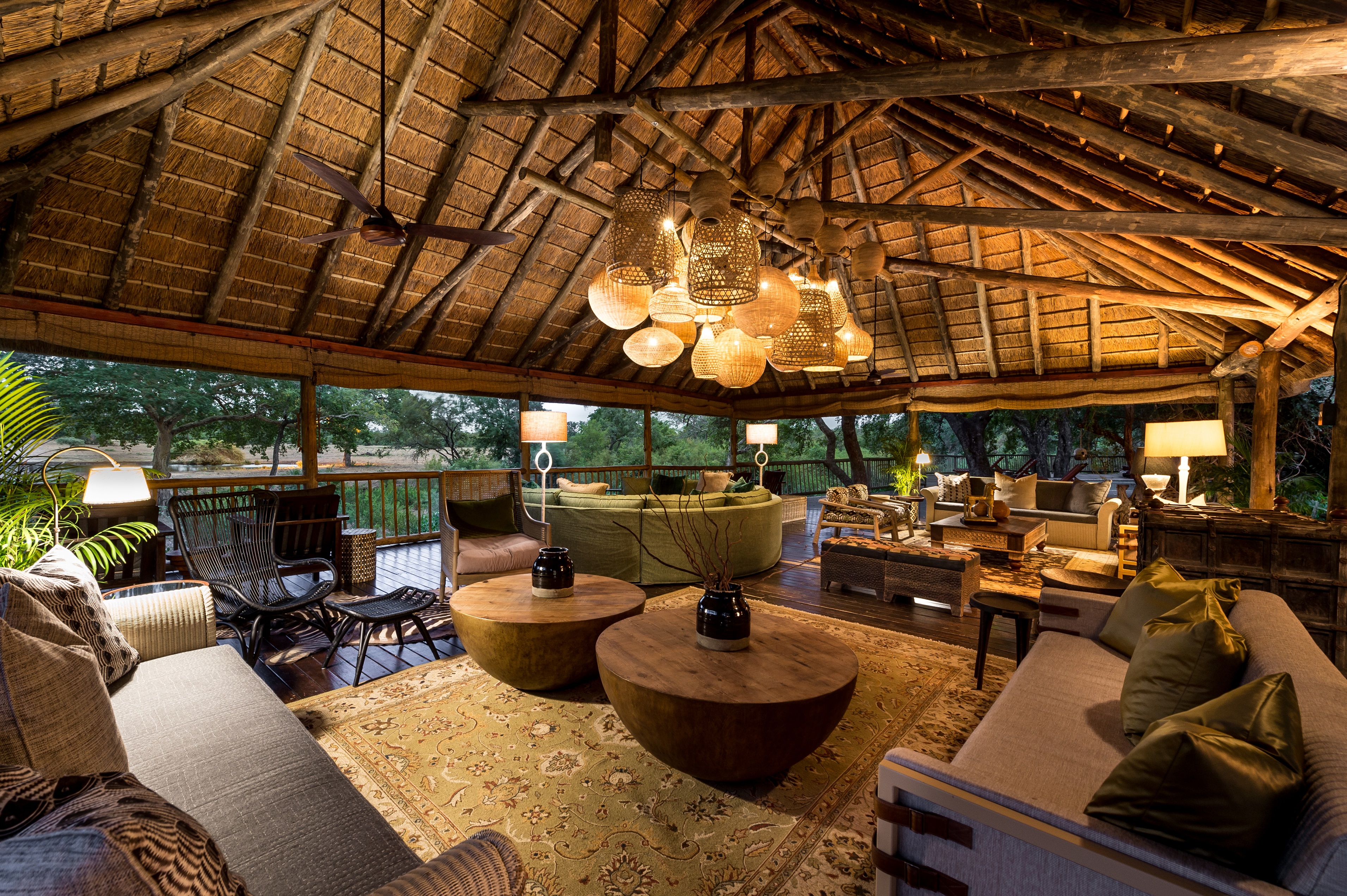 <p>The lodge's safari deck is a raised wooden platform that overlooks a waterhole, which attracts a variety of wildlife, including elephants, buffalo, and antelopes. From the safari deck, guests can enjoy panoramic views of the surrounding wilderness and observe the wildlife as they come to drink and graze at the waterhole. The deck is equipped with comfortable seating, making it the perfect place to relax and unwind after a day of game drives and other safari activities.</p>