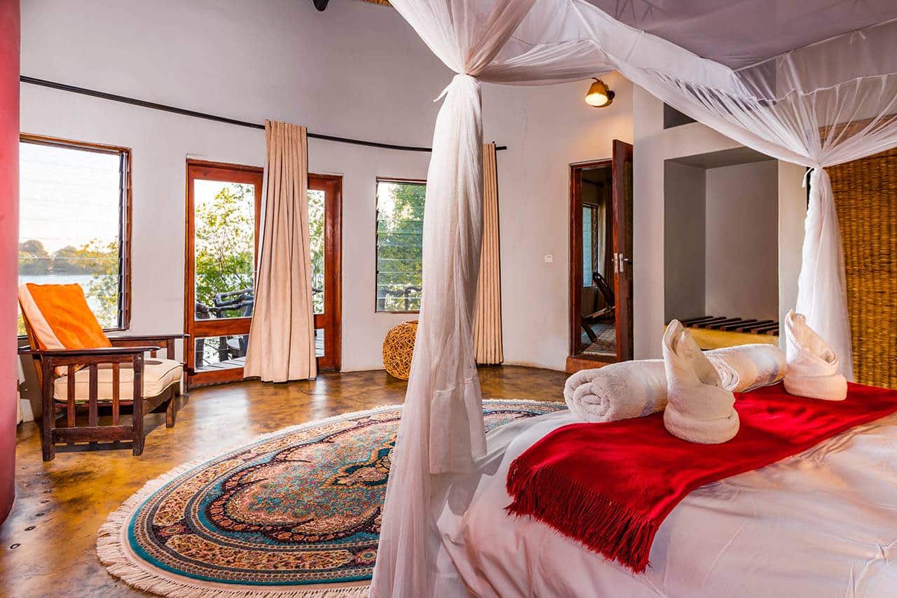 <p>All chalets are on a ridge and face the Kafue River with garden and bush in front up to the river’s edge.</p>